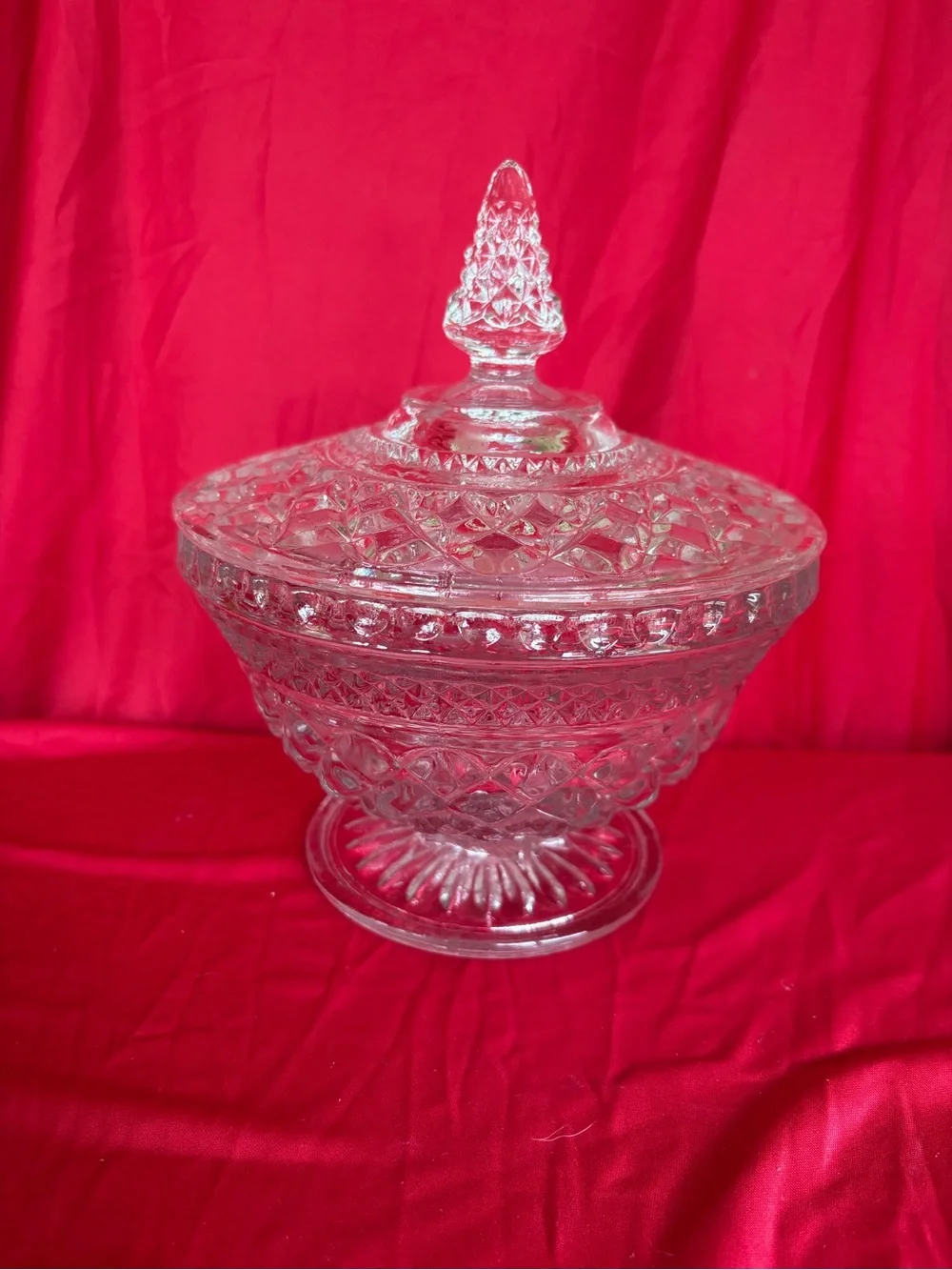 Clear Cut Glass Footed Candy Dish with Lid